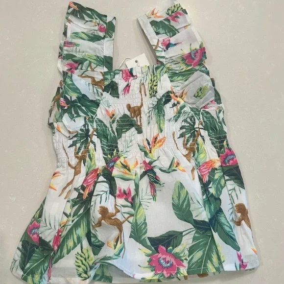 🐒 NWT Janie and Jack Tropical Jungle Smocked Ruffle Cropped Top Size 3 - Picture 4 of 9